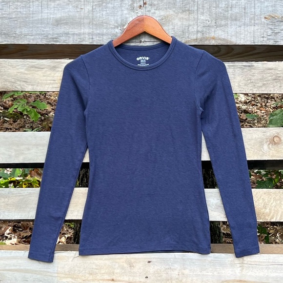 Orvis Pima Cotton Blend Navy Long Sleeve Tee Women’s Size XS - Picture 1 of 2